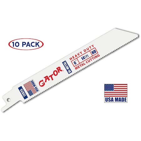 Gator Reciprocating Saw Blade, 6 in x 3/4 in x 14 TPI, Heavy Duty Metal Cutting, 10PK 12025-10